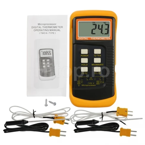 Termometru cu două canale cu termocupluri tip K și interval -50 ~ 1300 °C