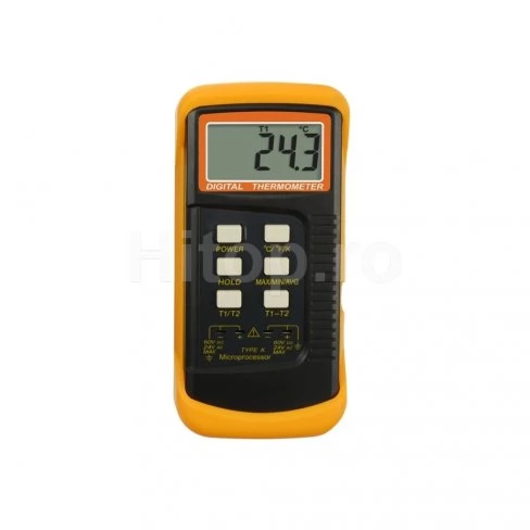 Termometru cu două canale cu termocupluri tip K și interval -50 ~ 1300 °C