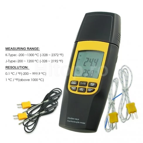 Termometru digital cu termocuplu de tip K sau J cu 4 sonde și afișaj LCD mare