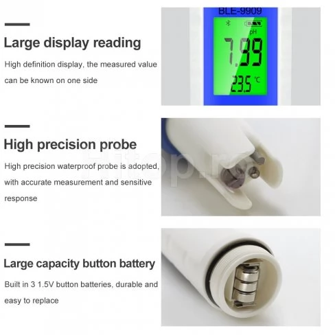 Tester de pH, TDS, EC, salinitate și temperatură, bluetooth