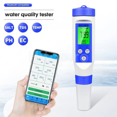 Tester de pH, TDS, EC, salinitate și temperatură, bluetooth