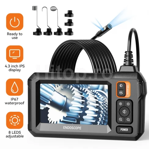Endoscop cu 2 camere, ecran de 4,3 inch, sondă de 8 mm grosime și lungime de 5 metri