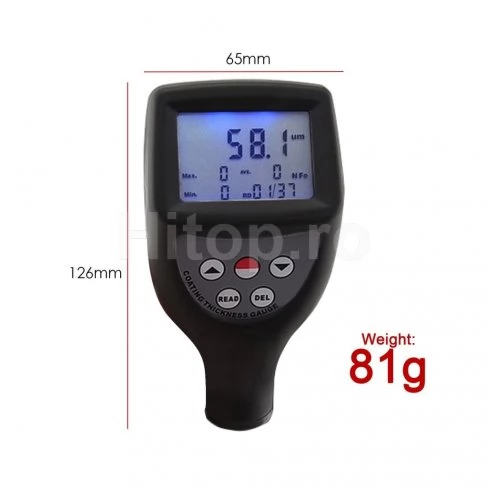 Tester de grosime pentru vopsele și suprafețe cu sonde F/NF, înregistrare date, 0-1250 μm