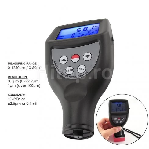Tester de grosime pentru vopsele și suprafețe cu sonde F/NF, înregistrare date, 0-1250 μm