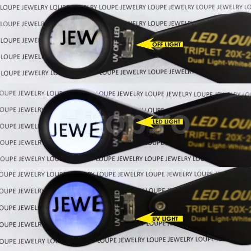 Lupa pentru bijuterii cu mărire de 20x, lumină LED și UV