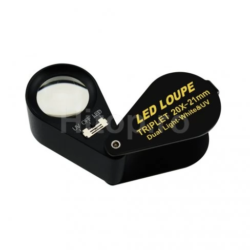 Lupa pentru bijuterii cu mărire de 20x, lumină LED și UV