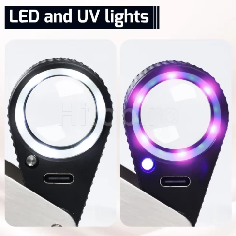 Lupa pentru bijuterii, mărire de 30x, baterie reîncărcabilă, iluminare UV și LED