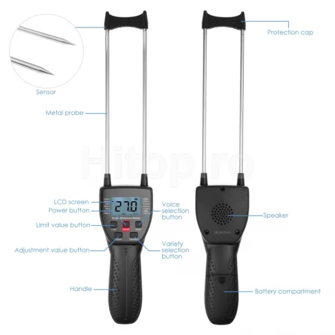 Umidimetru pentru 14 tipuri de cereale cu sondă cu ac dublu de 23 cm