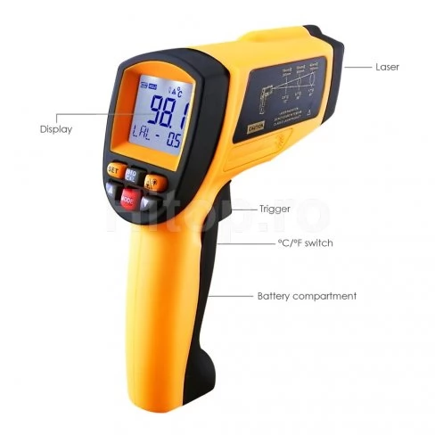 Termometru digital cu infraroșu 50:1, pirometru 1150 °C