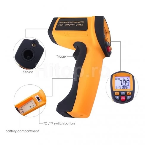 Termometru laser IR digital 50:1, pirometru 1350 °C