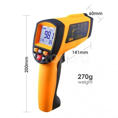 Termometru laser IR digital 50:1, pirometru 1350 °C