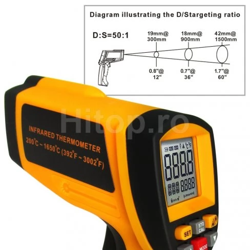 Termometru digital cu infraroșu 50:1 1650°C