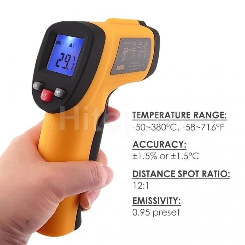 Termometru infraroșu fără contact cu interval -50 - 450°C