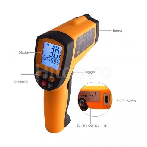 Termometru infraroșu digital 0,10 ~ 0,99 EM 12:1 Pirometru 700 ° C
