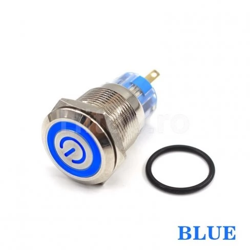 Buton rezistent la apă cu iluminare de fundal 12-24V - CULOARE ALBASTRU