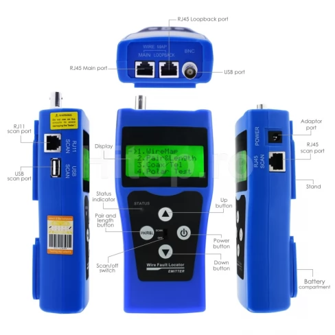 Dispozitiv multifuncțional de testare a cablurilor de rețea/LAN cu 8 mufe de testare extremă