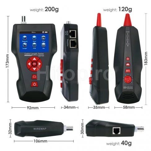 Tester de cablu pentru cabluri de rețea, telefon, RJ45, RJ11, BNC