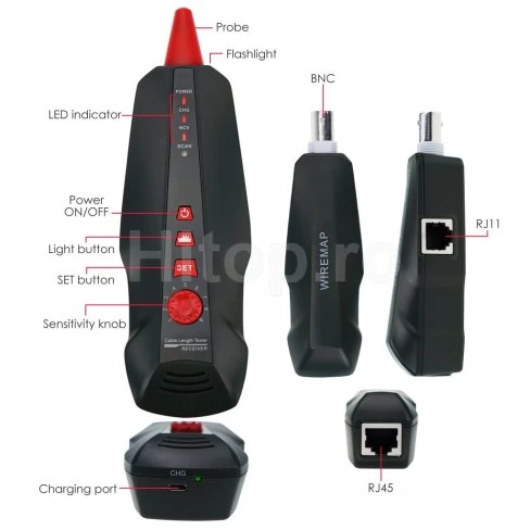 Tester de cablu pentru cabluri de rețea, telefon, RJ45, RJ11, BNC