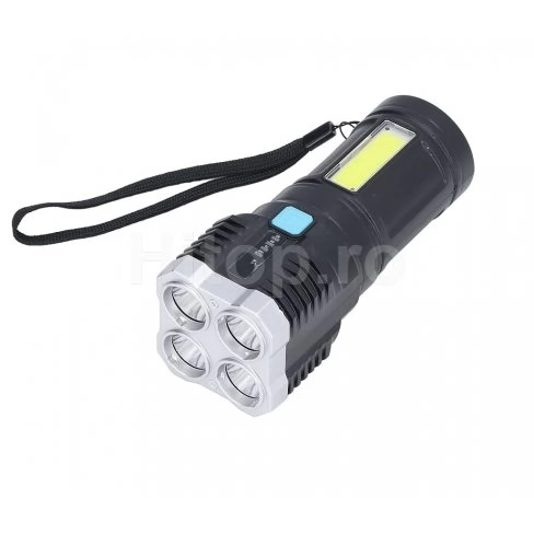 Lanternă LED puternică și lumină laterală COB, baterie reîncărcabilă