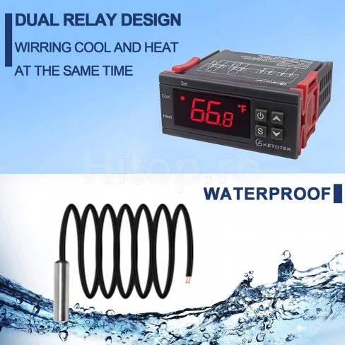 Regulator de temperatură, termostat cu 1 senzor, termoregulator 12V 10A