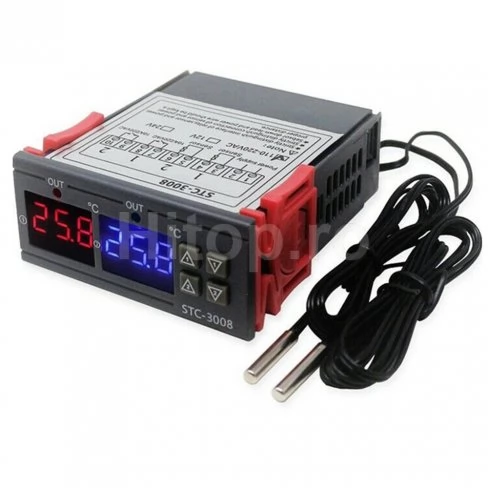 Regulator de temperatură, termostat cu 2 senzori, termoregulator 24V 10A