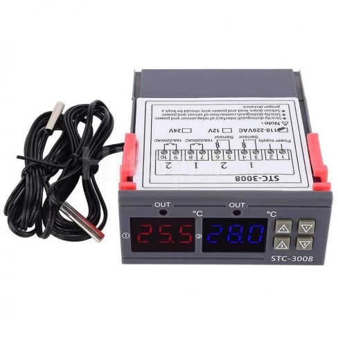Regulator de temperatură, termostat cu 2 senzori, termoregulator 24V 10A