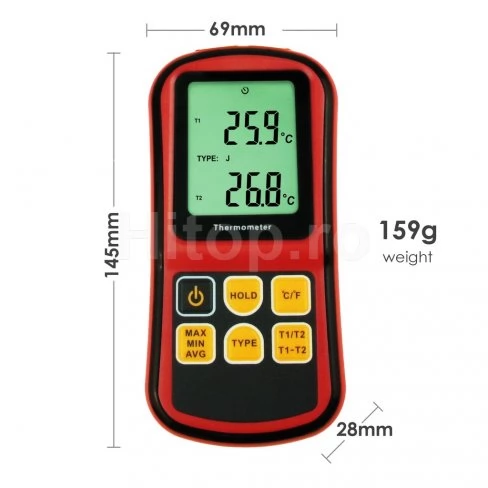 Termometru digital tip K/J/T/E/R/S/N cu termocupluri -150~1767°C