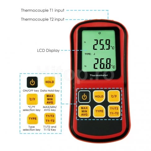 Termometru digital tip K/J/T/E/R/S/N cu termocupluri -150~1767°C