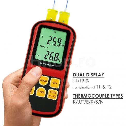 Termometru digital tip K/J/T/E/R/S/N cu termocupluri -150~1767°C