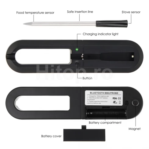 Termometru inteligent pentru carne cu conexiune Bluetooth la telefonul mobil Termometru inteligent pentru carne cu conexiune Bluetooth la telefonul mobil