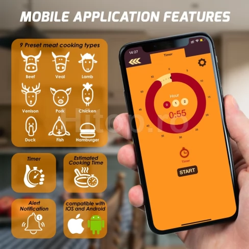 Termometru inteligent pentru carne cu conexiune Bluetooth la telefonul mobil Termometru inteligent pentru carne cu conexiune Bluetooth la telefonul mobil