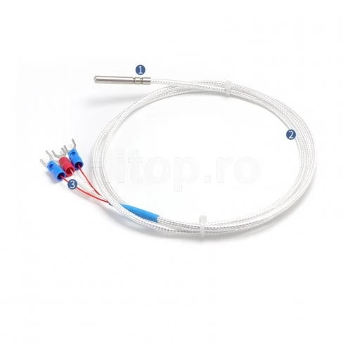 Termistor model Pt100 cu intervalul -80 - 200 °C , 100 cm, fără filet