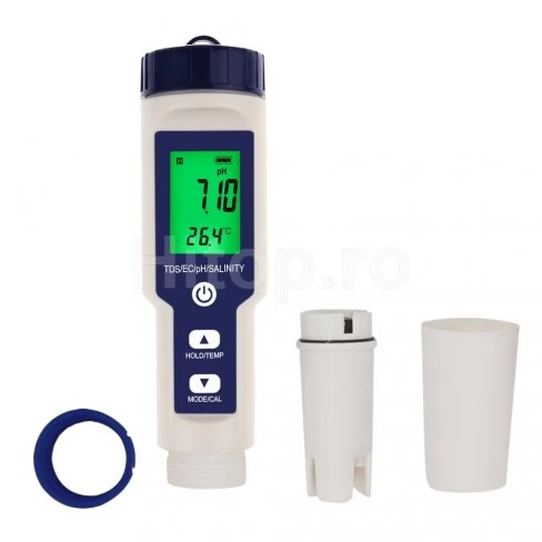 Verificator 5 în 1 al calității apei pentru pH, TDS, EC, salinitate, temperatură