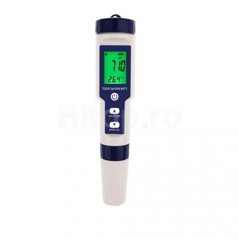 Verificator 5 în 1 al calității apei pentru pH, TDS, EC, salinitate, temperatură