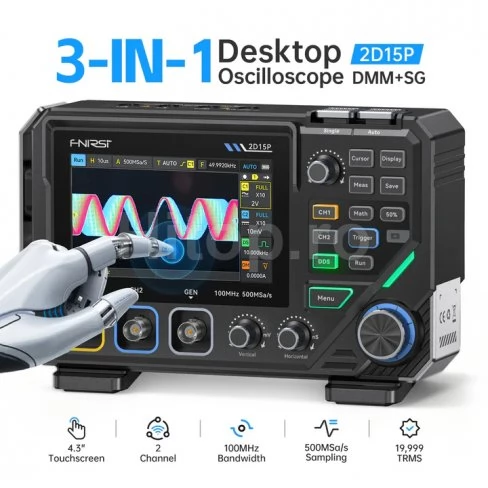 Osciloscop FNIRSI 2D15P 100MHz 2CH cu multimetru și generator de semnal