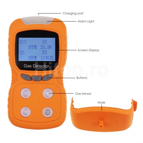 Detector de gaz portabil pentru CO, H₂S, O₂, EX (LEL) cu avertizare sonoră