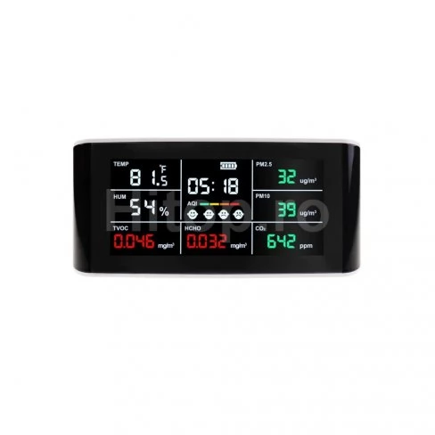 Monitor pentru CO2, formaldehidă (HCHO), (TVOC), indice AQI, PM2.5, PM10, umiditate și temperatură