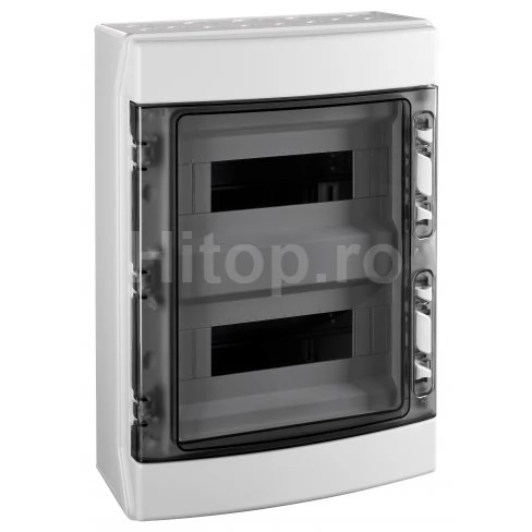 Tablou electric modular din plastic IP65, 2 rânduri, 24 module, ușă transparentă – BK050203