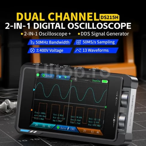 Osciloscop portabil FNIRSI DS215H Plus cu 2 canale și generator de semnal