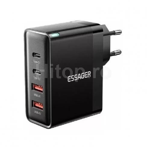 Încărcător rapid GaN 100W 2x USB-A, 2x USB-C, negru