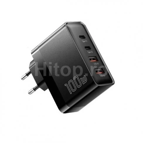 Încărcător rapid GaN 100W 2x USB-A, 2x USB-C, negru