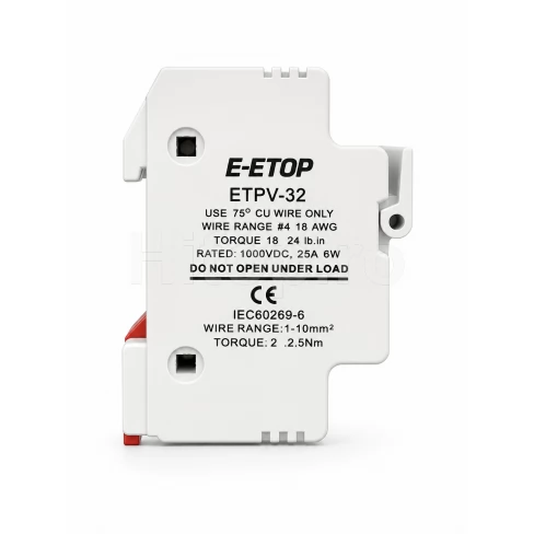 E-ETOP ETPV-32, suport dublu pentru siguranțe fuzibile, 1000V DC, 32A