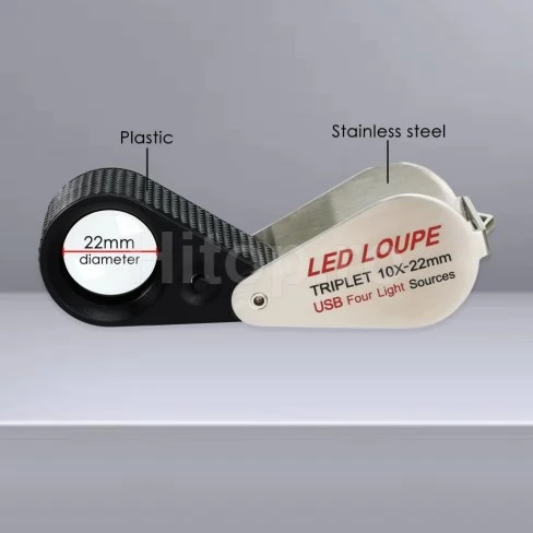 Lupă LED profesională reîncărcabilă cu mărire de 10X, lentilă triplă și 4 moduri de iluminare