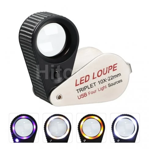 Lupă LED profesională reîncărcabilă cu mărire de 10X, lentilă triplă și 4 moduri de iluminare Lupă LED profesională reîncărcabilă cu mărire de 10X, lentilă triplă și 4 moduri de iluminare