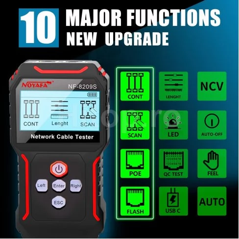 Cable Lan Tester NF-8209S pentru măsurarea lungimii cablului, detectarea POE și măsurarea tensiunii în cablul Lan Cat5 Cat6