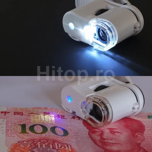 Microscop universal 60X pentru telefoane inteligente cu LED alb și lumină UV