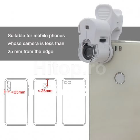 Microscop universal 60X pentru telefoane inteligente cu LED alb și lumină UV