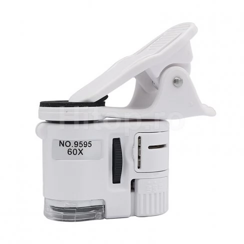 Microscop universal 60X pentru telefoane inteligente cu LED alb și lumină UV
