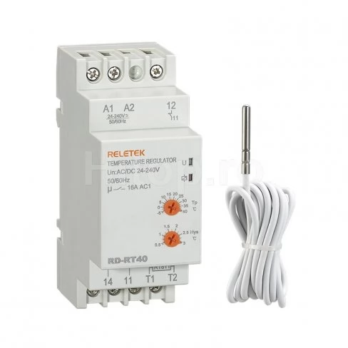Controler de temperatură Reletek RD-RT40, termostat DIN cu senzor NTC pentru încălzire și răcire