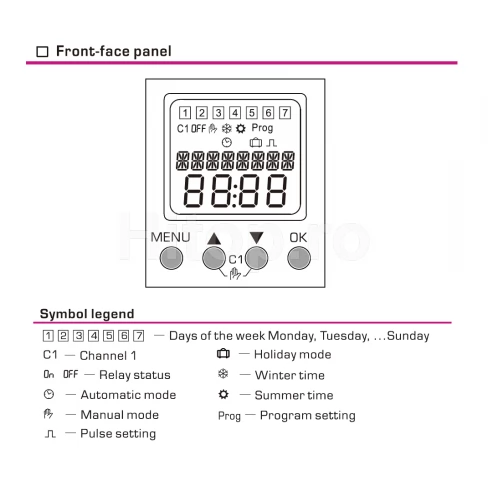 Temporizator digital programabil săptămânal Reletek RD-TPD1 AC/DC 24–240V 16A montare DIN